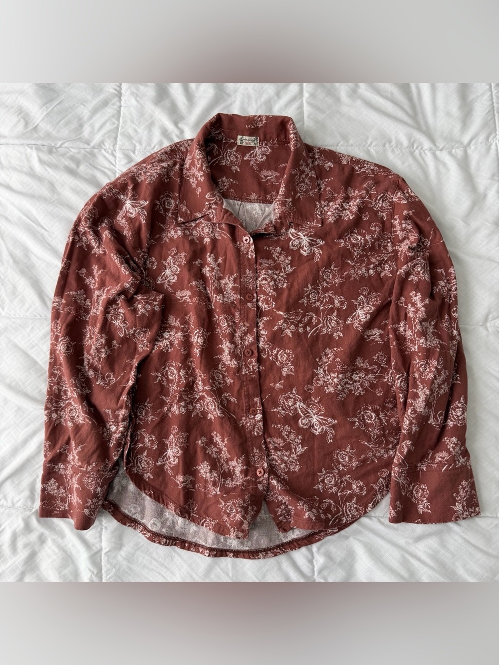 Free People Intimately Floral Printed Button Down Oversized Top S Cotton Mauve